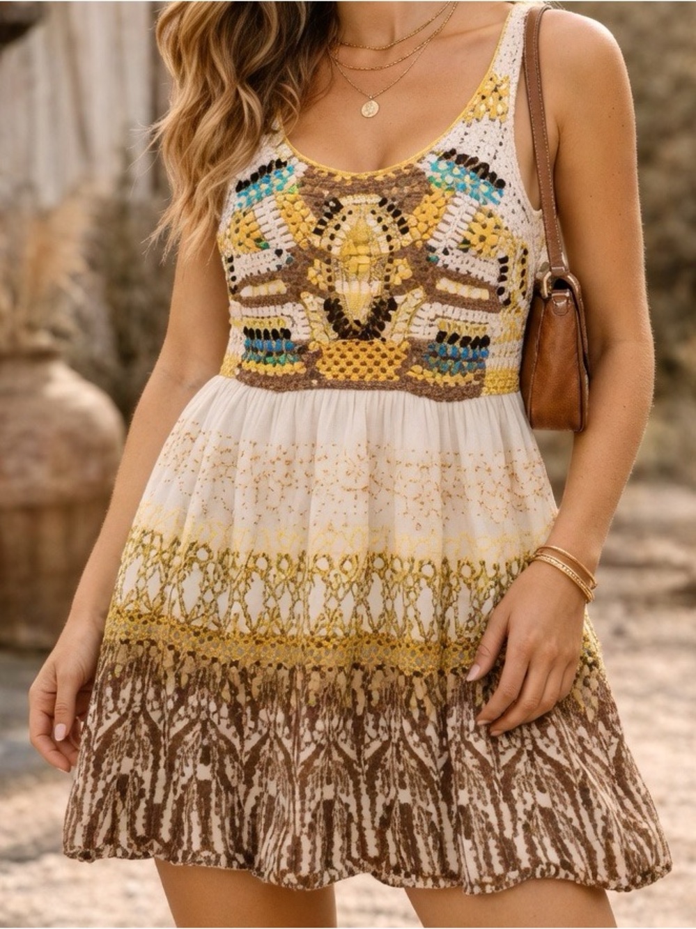 Free People Crochet Bodice Mini Dress